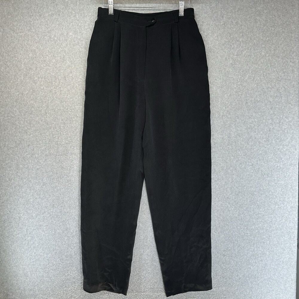 Due Per Due Womens Dress Pants 100% Silk 8 Black Pockets Vintage Quiet Luxury